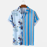 Wiaofellas  -  New Men's Beach Shirts Hot Sale Hawaiian Color Matching Striped Shirt Men Casual Oversized Short Sleeve Shirt Chemise Homme