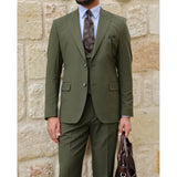 Wiaofellas  -  Elegant Army Green Men Suits Three Piece Chic Peak Lapel Single Breasted Clothing Business Casual Office Slim Wedding Tuxedo