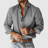 Wiaofellas  -  Classic Style Men Shirts Solid Long Sleeve Turn Down Collar Business Casual Shirt Man Loose Fashion Male Blouse