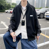 Wiaofellas  -  Velvet Cardigan Sweatshirt Men's Loose Korean Sports Jacket Trendy Hong Kong Style Stand Up Collar Jacket