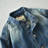 WIAOFELLAS  -  Vintage do old locomotive American tooling stand collar all loose denim jacket heavy wash craft coat male fashion