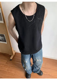 WIAOFELLAS  -  Embroidery Design Men's Tankk Tops Casial Round Collar Sleeveless Tops Solid Color Loose Pullover Male Vests Summer