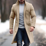 WIAOFELLAS  -  Men's Winter Suit Collar Mid-length Jacket Casual Single Breasted Pocket Woolen Coat Autumn Long Sleeve Daily Top Outerwears Man