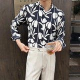 WIAOFELLAS  -  High Quality Elegant Men's Long Sleeved Shirts Spring Autumn Floral Print Blouse Top Men Fashion Causal Social Camisas De Hombre