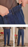 WIAOFELLAS  -  Vintage Cotton Men Jeans Suit Pants Elastic High Waisted Straight Trousers British Business Style  Casual Naples Denim Pant