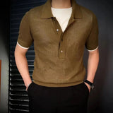 WIAOFELLAS  -  Mens Shirt Hollow Translucent Polo Shirt High-End Trendy Leisure Party Nightclub Youth Fashion Short Sleeve Versatile Men's Tops