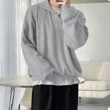 WIAOFELLAS  -  Men Hoodies Solid Color Lapel Long Sleeve Loose Men Pullover Streetwear Korean Style Fashion Casual Tops Male Sweatshirt