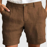 Wiaofellas  -  Summer Breathable Casual Linen Shorts Mens Fashionable Zip-up Button Shorts Daily Leisure Loose Straight Solid Color Men Shorts