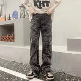 Wiaofellas  -  Cyber Y2K Fashion Baggy Pleated Stacked Jeans Cargo Pants Men Clothes Straight Retro Washed Black Long Trousers Ropa Hombre