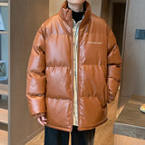 Wiaofellas  -  Thicken Solid Color Mens Parkas Oversized Warm Winter Leather Coats Harajuku Fashion Women Loose Cotton Padded Jackets
