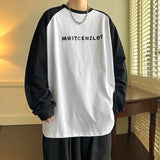 WIAOFELLAS  -  High Street Fashion Color Block Letter T-shirt Women Classic Long Sleeve O-collar Loose Handsome All-match Male Casual Top