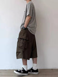 Wiaofellas  -  Summer Japanese Vintage Multi Pocket Cargo Capri Pants For Men Women Maillard Loose Casual Straight Wide Leg Shorts