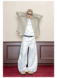 Wiaofellas  -  Men's Casual White Wide Leg Pants Street Style Versatile Design Large Straight Cut Long Trousers