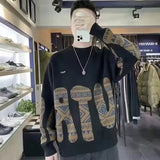 WIAOFELLAS  -  Autumn Winter New Solid Casual Thick Sweater Men's Pullover Printed Pinstripe Round Neck Long Sleeve Trendy Bottom Knitted Tops