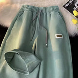 Wiaofellas  -  Autumn Waffle Straight Wide Leg Pants For Men Korean Fashion Baggy Trousers New Breathable Casual Y2K Vintage Sweatpants
