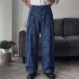 Wiaofellas  -  Fashion Men's Loose High-Waist Embroidered Casual Pants Wide Leg Long Trousers Summer New Arrival Draped Print Straight Pants