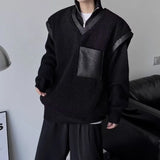 WIAOFELLAS  -  Dark thickened fur integrated vest vest for men's Japanese retro trendy brand loose versatile splicing V-neck jacket