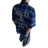 AWIAOFELLAS  -  merican Retro Studded Plaid Shirt Mens High Street Versatile Short Sleeved Loose Top Summer Fashion Streetwear Couple's Shirt