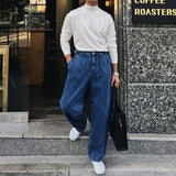 Wiaofellas  -  Korean Fashion Turtleneck Slim Sweaters Mens Casual Solid Color Bottoming Knit Tops Men Spring Fall Stylish Long Sleeve Sweater