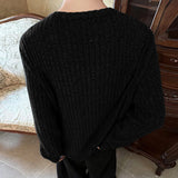 WIAOFELLAS  -  Men Shirt Solid Color Knitted Long Sleeve Casual Men Clothing Streetwear Korean Style Spring Autumn Fashion Male Tops