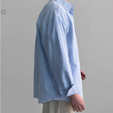 WIAOFELLAS  -  Oversized Men's Autumn Long-Sleeved Striped Shirt, High-End Korean Style Trendy Casual Overshirt, Sky Blue Striped Shirt, Unisex