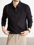 Wiaofellas  -  Solid Color Knitted Polo Shirts Men Spring Autumn Daily Casual Long Sleeve Slim Jumper Tops Mens Fashion Polo Sweater