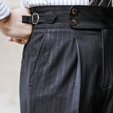 Wiaofellas  -  Metallic Stripe Fashion Pants For Man Office Trouser Men Business Casual Pant British Social Club Outfits Pantalones Hombre
