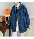 WIAOFELLAS  -  New Blue Denim Jacket Men Vintage Jean Coats Streetwear Fashion Casual Men Jean Jackets Solid Color Turn Down Collar Denim Coats