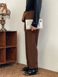 Wiaofellas Waist High Straight Woolen Men's Casual Pants New Autumn Winter Vintage Hidden Buttom Bottom Design Trousers 2A0527