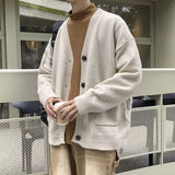 WIAOFELLAS  -  Korean Sle Casual Loose Knitted Sweater Men's Autumn Trendy Simple Open Cardigan Sweater New Lazy Outerwear