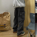 WIAOFELLAS  -  Vintage Cargo Jeans Men High Street Straight Wide-leg Trousers Men Spring Fashion Hip-hop Style Trend Y2k Jeans