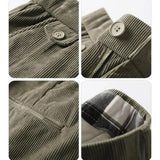 Wiaofellas Safari American Vintage Khaki Corduroy Pants Autumn Straight Wide-leg Loose Cargo Trousers Men High Street Chic Casual Pants