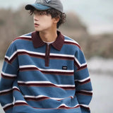 WIAOFELLAS  -  Japanese retro striped sweater men's autumn and winter lazy style teenager niche couple knitted top