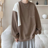 Wiaofellas  -  Trendy Brand New Spliced loose Large Size Round Neck Top Jacket Long-sleeved Sweatshirt