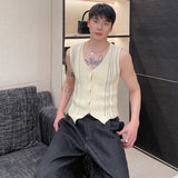 Wiaofellas  -  Summer Cardigan Knitted Tank Top Simple Korean Style Streetwear Casual Men's Trendy Waistcoat Striped Contrast Color