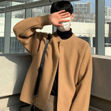 WIAOFELLAS  -  Japanese retro round neck solid color versatile cardigan sweater men's autumn and winter casual loose lazy style jacket