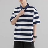 WIAOFELLAS  -  Summer Short Sleeve Striped Polos Shirts Men Anti-Wrink Turn Down Collar Casual Polos Male Sports Tees Couple Tops Streetwear