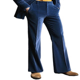 WIAOFELLAS  -  Mens Stand Pocket Elegant Gold Velvet Pants Flare Trousers Full-Length Bottoms Autumn Winter Casual Pants M-2XL