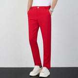 Wiaofellas  -  Men's Casual Straight Leg Pants White Suit Trendy Busin Sle Autumn New Arrival Slim Fit Comfortable Polyester Fiber