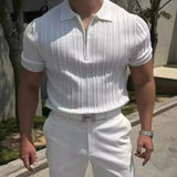 WIAOFELLAS  -  Summer New Men's Solid Color Knitted Jacquard Short Sleeve T-shirt Retro Trend Fashion Casual Simple Slim Men's Tops