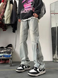 WIAOFELLAS  -  New American Retro Zipper Jeans Men's Washed Straight Leg Micro Flared Pants High Street Vibe Trendy Brand