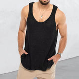 WIAOFELLAS  -  Summer New Fashion Solid Knit Vest Men's Sports V-Neck Sleeveless Sexy Tank Top Men's Breathable Quick Dry Loose Tees