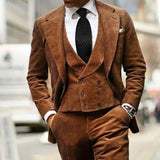 WIAOFELLAS  -  Costume Homme Brown Corduroy Vintage Men Suits Tailor-Made 3 Pcs Set Wedding Groom Custom Tuxedo Prom Slim Fit Jacket Vest Pants