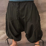 WIAOFELLAS  -  Men's Pants Seven-minute Pants Multi-pocket Loose Casual Cotton Linen Solid Color Cross-pant Hip Hop Street Style Punk Design