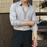 WIAOFELLAS  -  New British Style Versatile Solid Color Men's Shirt Long Sleeve Slim Fit Casual Business Dress Shirts Social Streetwear