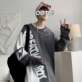 Wiaofellas  -  Black and White Sweatshirt Men Trendy Hoodless Niche Contrasting Color Boys Jacket High-end