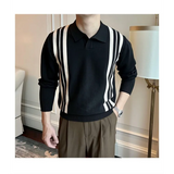 WIAOFELLAS  -  Men's Spring Autumn New Sweater British Retro Stripe Color Block Slim Fit Fashion Elegant Business Casual Knitted Top