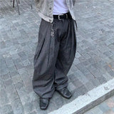 WIAOFELLAS  -  American High Street Retro Pleated Design Striped Men's Loose Straight Casual Wide Leg Pants Street Sle Casual Trousers