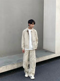 WIAOFELLAS  -  Reversible Coat Men's Autumn Casual Loose American Retro Lapel Jacket Loose Plaid Apricot All-match Top