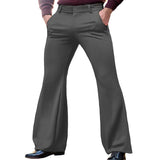 Wiaofellas  -  Men Flare Dress Pants Solid Color Button-down Casual Slightly Flared Trousers Luxury Premium British Elegant Straight Pant S-3XL